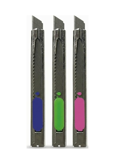 Eltos 3'lü Metal Maket Bıçağı Seti - 9mm İnce Dar Tip, Paslanmaz Çelik Gövde, Hassas Kesim İçin Kilitli Mekani