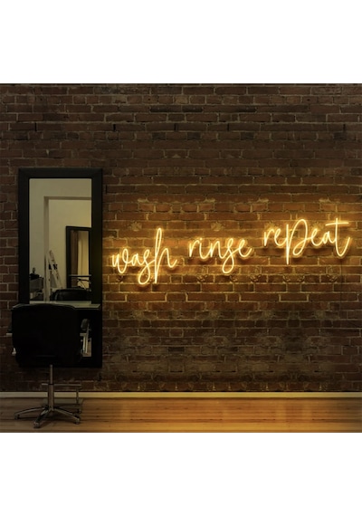 Wash Ringe Repeat Yazılı Neon Tabela Sarı