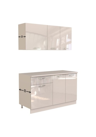 Tdesigno Esin Hazır Mutfak Dolabı 140 Cm - Tezgah Dahil - Parlak Beyaz Beyaz