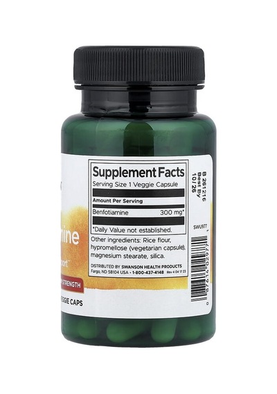 Swanson Vitamins, Benfotiamine, Maximum Strength, 300 Mg, 60 Veg Caps