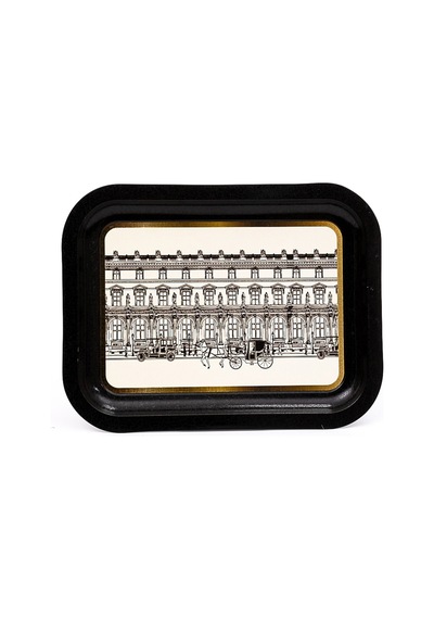 City Desenli Küçük Klasik Metal Tepsi, 23 X 30 Cm