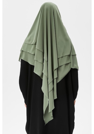 Altobeh Hazır Pratik Şifon Üç Katlı Peçeli Üçgen Hac Umre Şalı Sufle Hijab Nikap Fıstık Yeşili