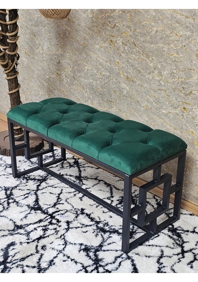 Zafir Siyah Boyalı İçi Kareli Diktörtgen 100 Cm X 40 Cm Oturak Puf - Bench - Makyaj Oturağı - Oturak Yeşil