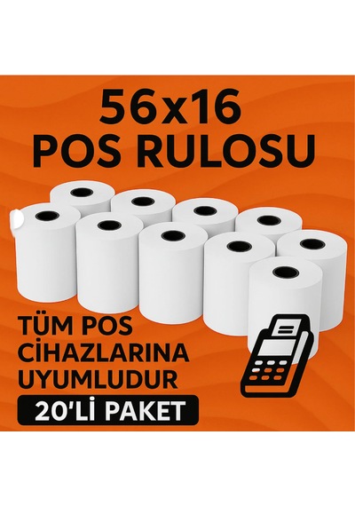 Termal Pos Rulosu 56x16 20 Li Ekonomik Paket Tüm Pos Cihazlara Uyumlu