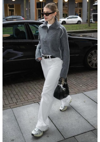 Seeh Beyaz Basic Wide Leg Kadın Jean Sh273