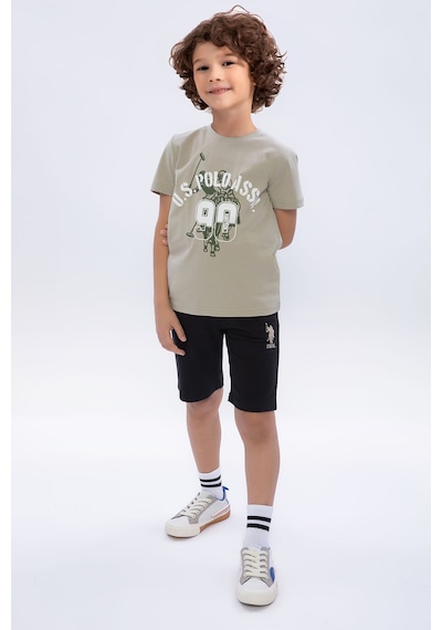 U.S. Polo Assn Açık Haki Siyah Erkek Çocuk Bisiklet Yaka Bermuda Takım