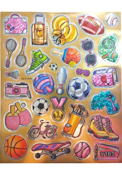 Metalik Sticker Stiker Defter Planlayıcı Etiket Qs009 -25x20 Cm- Spor Top Raket