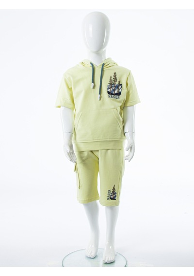 Xo Kids Erkek Çocuk Yazlık 2li Alt Üst Takım Tişort + Şort 2-7 Yaş 3222 Limonlu Yeşil