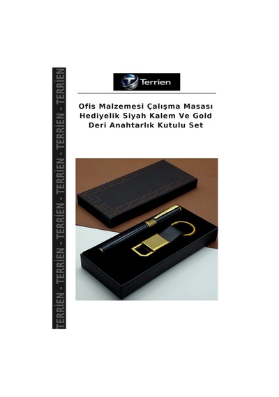 Ofis Malzemesi Çalışma Masası Hediyelik Siyah Kalem Ve Gold Deri Anahtarlık Kutulu Set Çok Renkli