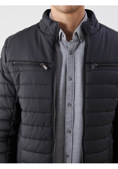 Lcw Vision Siyah Slim Fit Dik Yaka Erkek Deri Görünümlü Mont