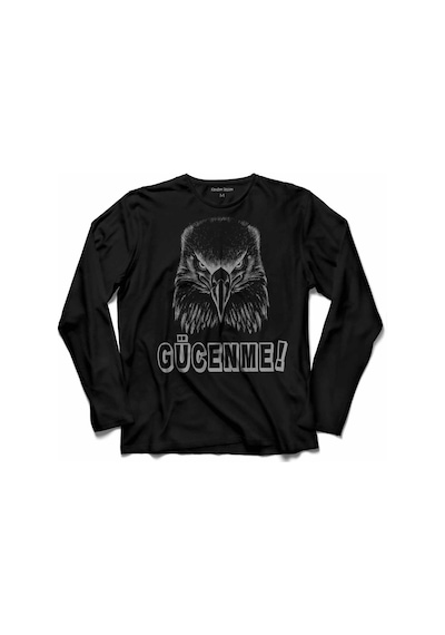 Siyah Uzun Kollu Çocuk T-shirt Kara Kartal Gücenme Baskılı T-shirt 001