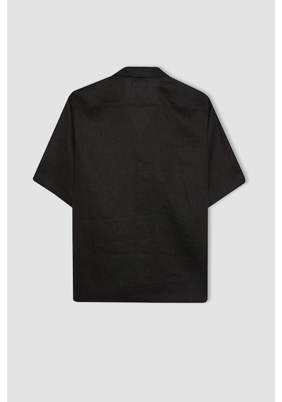 DeFacto %100 Keten Relax Fit Polo Yaka Yazlık Basic Düz Kısa Kollu Gömlek B6687AX24SPBK27