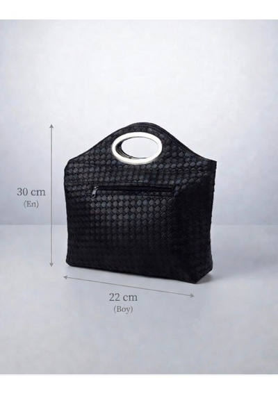 Addy Siyah Minimalist Örgü Dokulu El Çantası