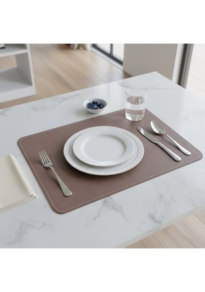 2 Adet Deri Mürdüm Çift Taraflı Kenar Dikişli Amerikan Servis 33x44 Cm-kolay Silinebilir Supla Vizon