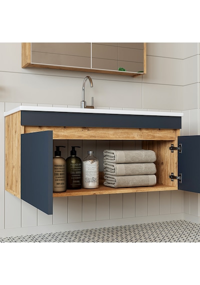 Roomart 'lavabolu' Atlantik - Antrasit Mdf 100 Cm Banyo Dolabı Atlantik Çam - Antrasit