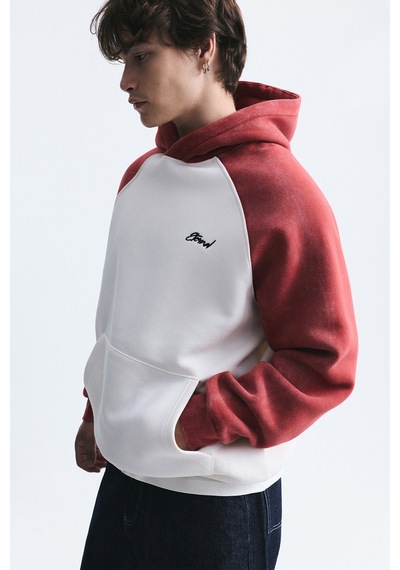 Vamos Renk Bloklu Kapüşonlu Sweatshirt Kırmızı