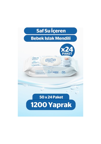 Giggles Pure Water Bebek Islak Havlusu %99 Saf Su Mendil 24 Paket 1200 Adet 24'lü