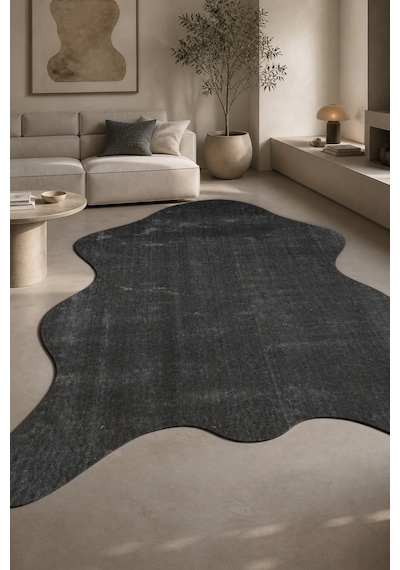 Aura Peluş Post Şeklinde Halı Antrasit Yumuşak Kaymaz Tabanlı Yıkanabilir Modern Salon Antre Oturma Odası Halısı