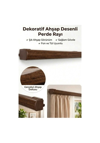 Ceviz Dekoratif Ray 2 Kanallı Dekoratif Metal Perde Kornişi Ceviz330cm - 847807672 Ceviz330cm