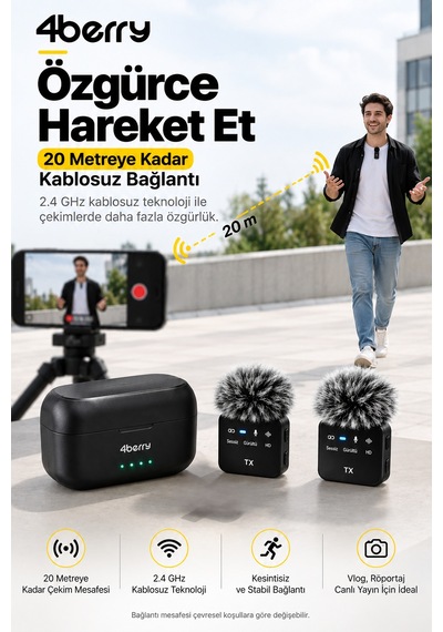 K32 Kablosuz Yaka Mikrofonu Çift Mikrofonlu, Şarj Kutulu, Type-c & Lightning Uyumlu