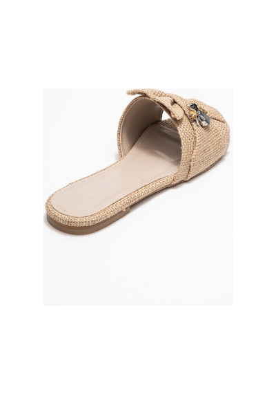 Luvishoes Luvi Shoes Donald Bej Hasır Fiyonklu Arı Tokalı Kadın Terlik Bej