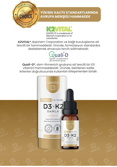 Erbatab D3 K2 İkisi Bir Arada Damla Vitamin 20 ML