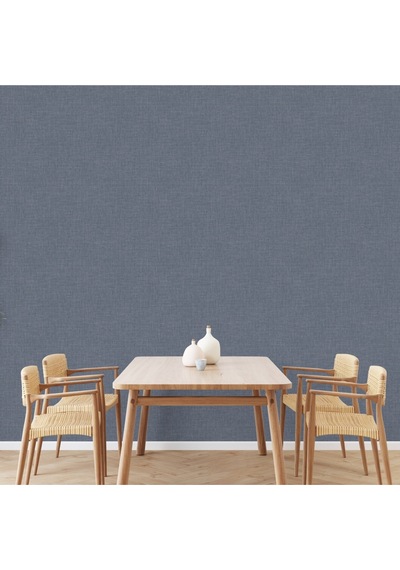 Adawall Muse Koleksiyonu- 25104-9 Füme Mavi Keten Efektli Modern Duvar Kağıdı 1.06x15.6m, 16.5m²