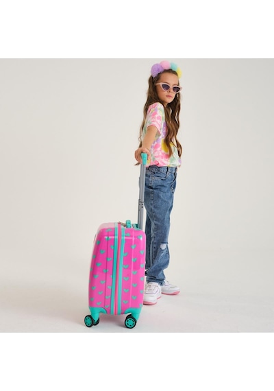 Coral High Kids Neon Pembe Su Yeşili Kalp Desenli Çocuk Valizi 16715