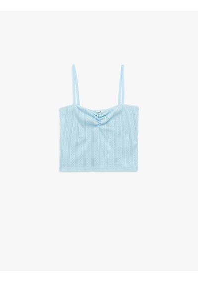 Koton Pamuklu İp Askılı Büzgülü Dokulu Slim Fit Crop Atlet Mavi 5sak10669ek Mavi