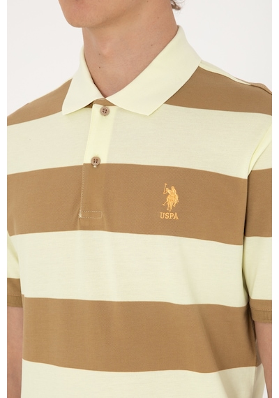 U.S. Polo Assn. Erkek Regular Fit Haki Polo Yaka Çizgili Tişört 50306827-VR027