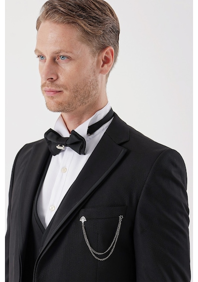 İmza Siyah Desenli Armürlü Çıkarılabilir Mono Yaka Yelekli 6 Drop Slim Fit Smokin Damatlık Takım 1001230202-Siyah İmza Siyah Desenli Armürlü Çıkarılabilir Mono Yaka Yelekli 6 Drop Slim Fit Smokin Damatlık Takım 1001230202-Siyah