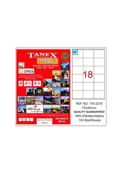Tanex Tw-2218 70X46 MM Laser Etiket 100 Ad.