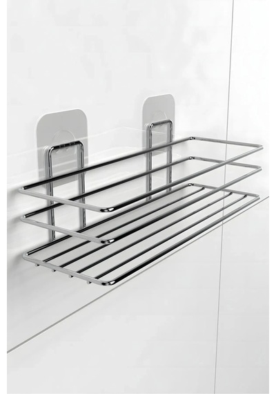 Yapışkanlı Banyo Düzenleyici Banyo Aksesuar Şampuanlık Krom Gri Diğer