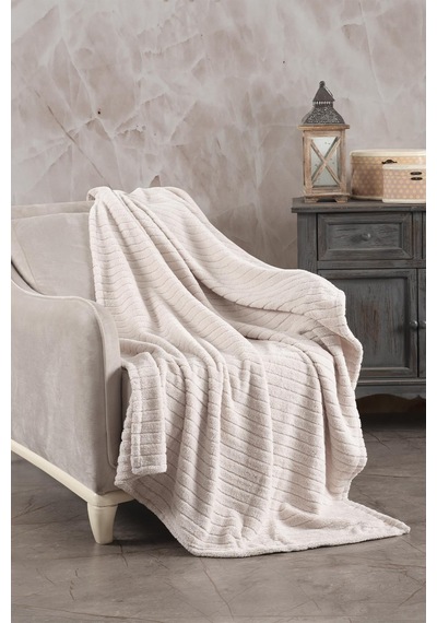 Zeynep Tekstil Cotonila Comfy Çizgili Wellsoft Tv Battaniyesi Krem 110 x 180