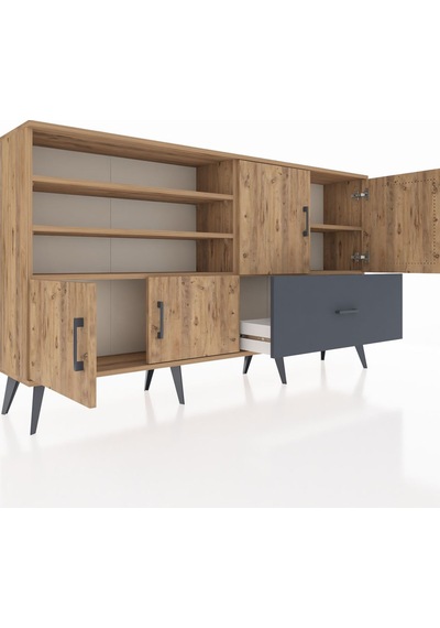 Arges Konsol 5 Raflı Tek Çekmeceli 4 Kapaklı 176x30x99 Çam-çam/an Çam-çam/antrasit Arges Konsol 5 Raflı Tek Çekmeceli 4 Kapaklı 176x30x99 Çam-çam/an Çam-çam/antrasit