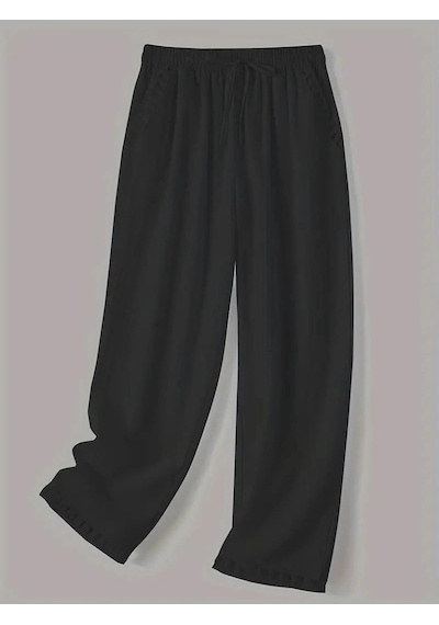Valensdesign Kadın Beli Lastikli Bağcıklı Cep Ve Pantolon Ucu Güpür Detaylı Pantolon Siyah