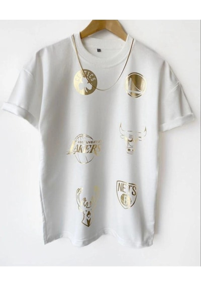 Startmore Erkek Beyaz Basketbol Tasarım Baskılı Oversize Bisiklet Yaka T-shirt Beyaz