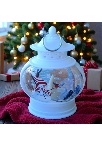 Vıp Oval Beyaz Kardan Adam Yılbaşı Feneri Gün Işığı Led Işıklı Fener Yılbaşı Hediyeleri 14x8x4 Cm