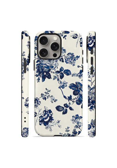 Velvoria Valestra Mavi Porselen Gül Apple iPhone Uyumlu 15 Pro Darbe Korumalı Kılıf Valestra Select - Mavi Porselen Gül
