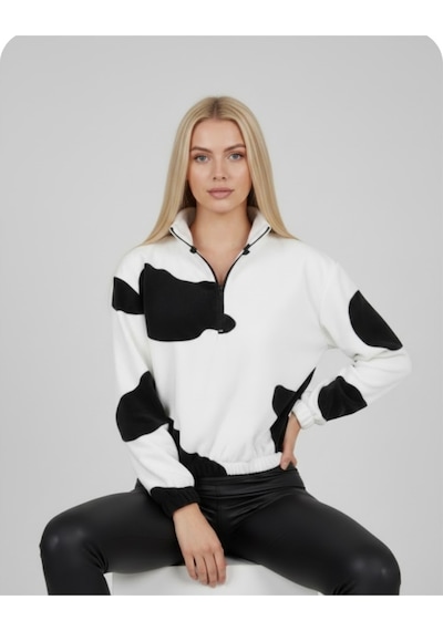 Tuba Toptaş Polar Crop Sweat Beyaz