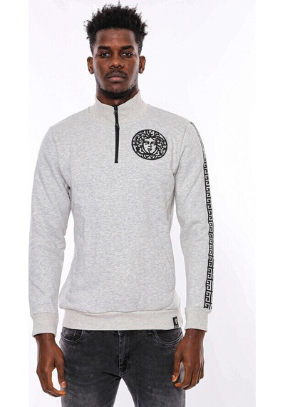 Wessi Gri Fermuarlı Baskılı Sweatshirt Gri