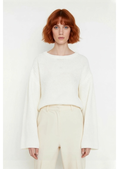 Ersefa Kadın Gri %100 Akrilik Oversize Selanik Dokuma Bisiklet Yaka İspa Ekru Ersefa Kadın Gri %100 Akrilik Oversize Selanik Dokuma Bisiklet Yaka İspa Ekru