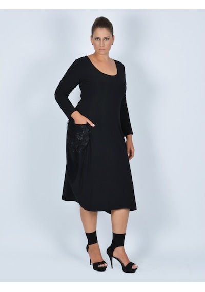 Nidya Moda Büyük Beden Cepli Elbise-4021S Siyah
