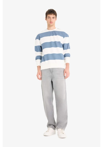 Defacto Boxy Fit Bisiklet Yaka Çizgili Sweatshirt A9066ax25augr171 Gri