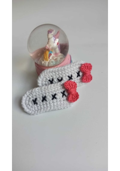 Amigurumi Yeni Trend Beyaz Pembe Işlemeli 2'li Toka Seti Beyaz Te Çok Renkli