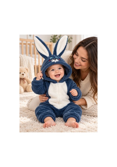 Messlife Peluş Tavşan Kulaklı Bebek Tulumu Lacivert - 932206337 Lacivert