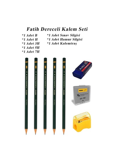 Resim Kalemi Fatih Dereceli Kalem Seti Karakalem Seti B H 3h 5h 7h 8'li Set Sınav Silgisi Ve Hamur Silgi Kalemtraş