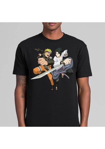 Flood Of Style Anime Desenli Unisex Bay Tişört Naruto Ve Sasuke Siyah