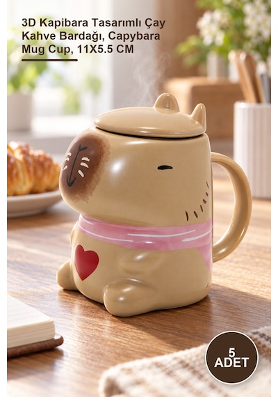 5 Adet Porselen Kupa 3d Kapibara Tasarımlı Çay Kahve Bardağı, Capybara Mug Cup, 11x5.5 Cm 1
