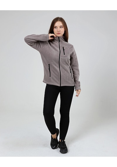 Genius Store Genıus Store Store Kadın Polar Tam Fermuarlı Outdoor 3 Cepli Spor Polar Ceket Açık Gri